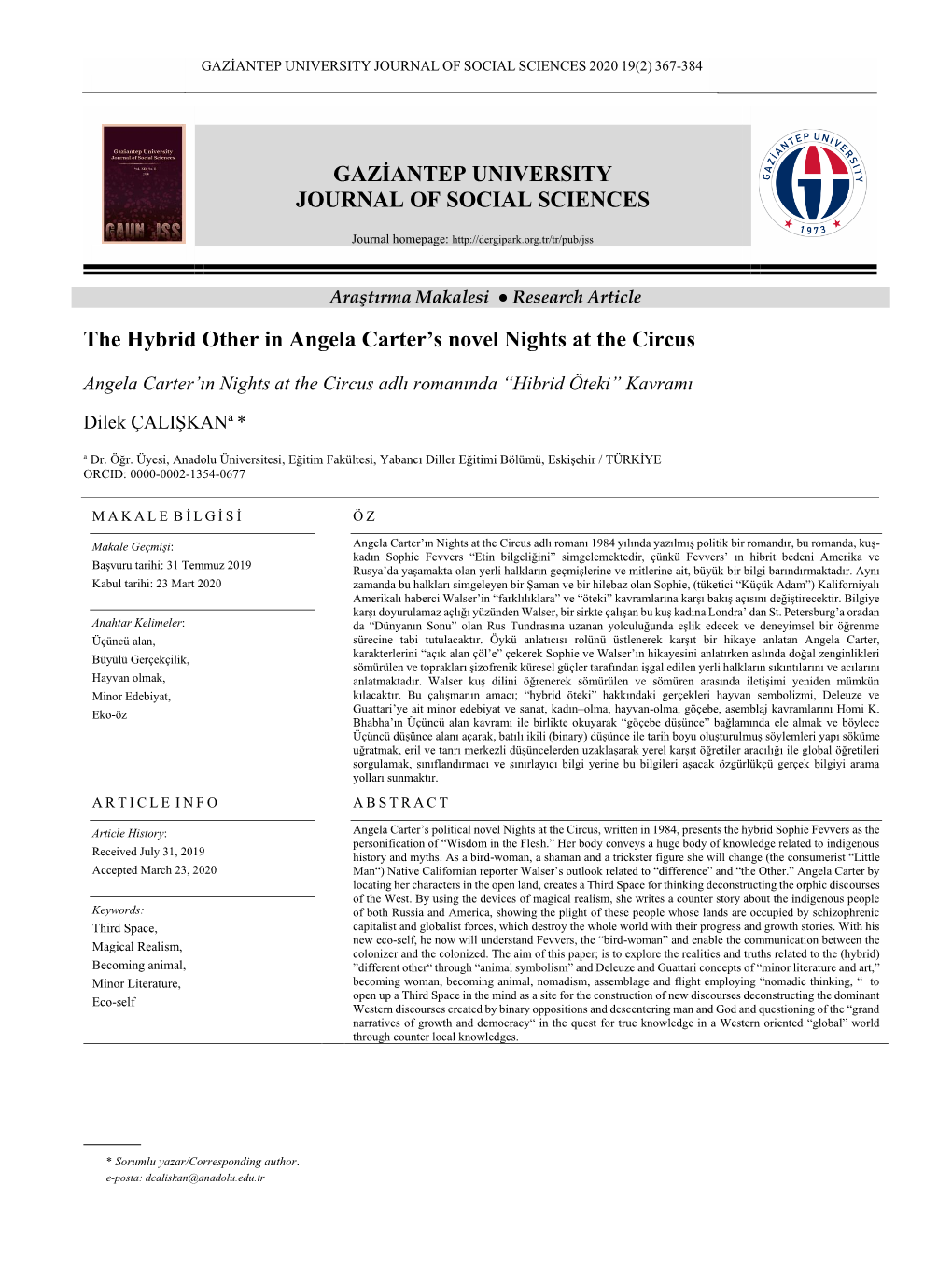 GAZİANTEP UNIVERSITY JOURNAL of SOCIAL SCIENCES the Hybrid