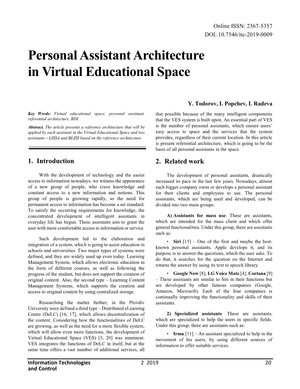 Personal Assistant Architecture in Virtual Educational Space