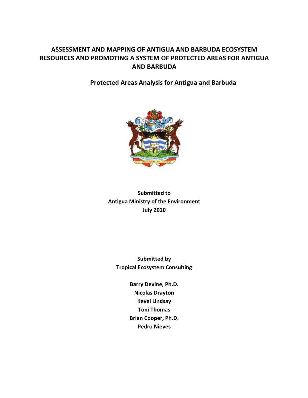 Assessment and Mapping of Antigua and Barbuda Ecosystem Resources and Promoting a System of Protected Areas for Antigua and Barbuda