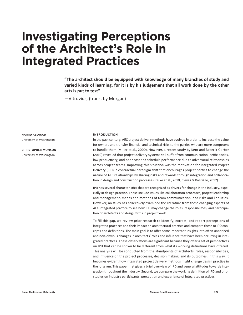 Investigating Perceptions of the Architect's Role in Integrated