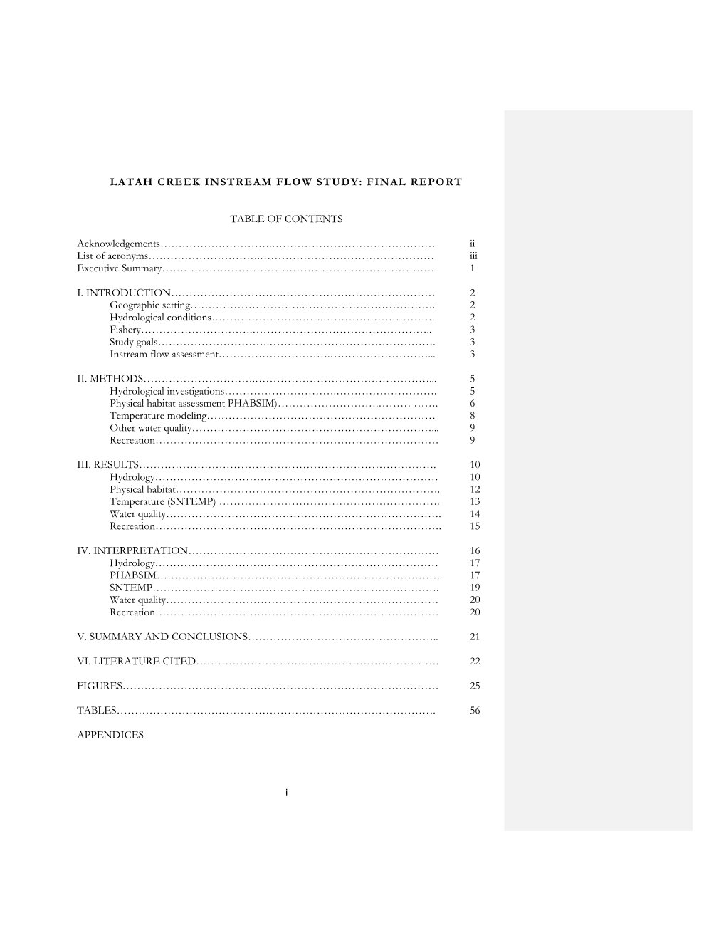 Latah Creek Instream Flow Study: Final Report