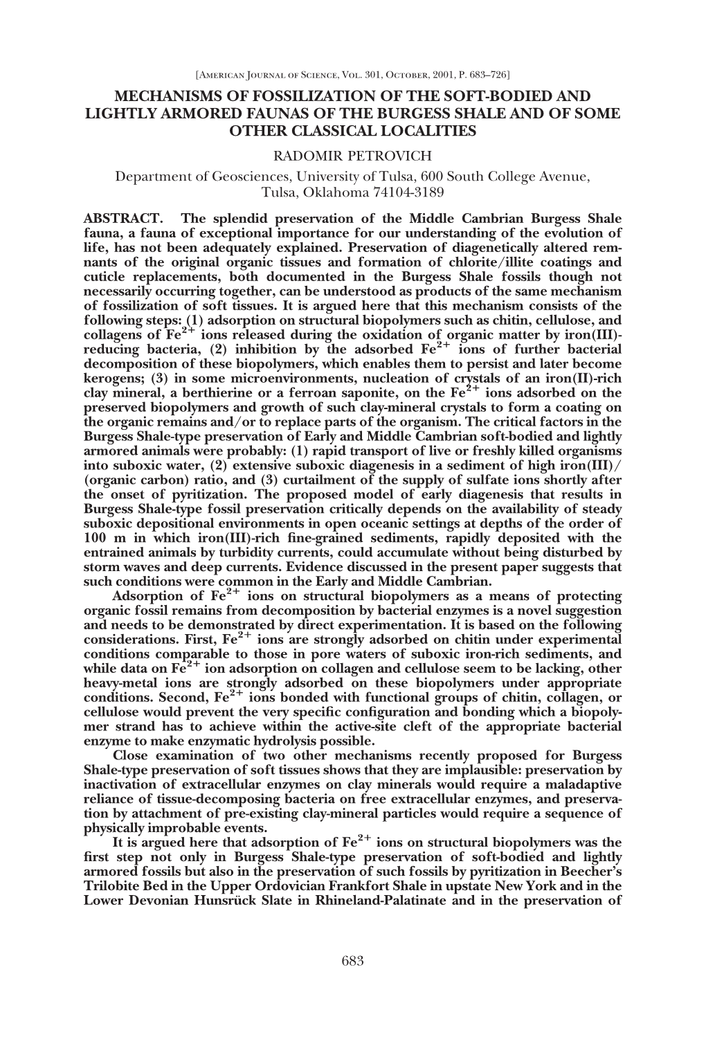 Mechanisms of Fossilization of the Soft-Bodied and Lightly Armored