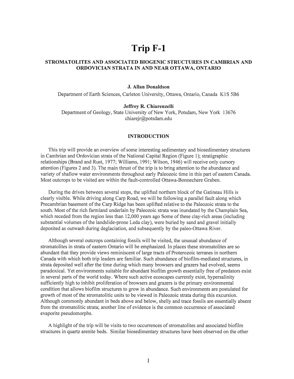 Stromatolites and Associated Biogenic Structures in Cambrian and Ordovician Strata in and Near Ottawa, Ontario