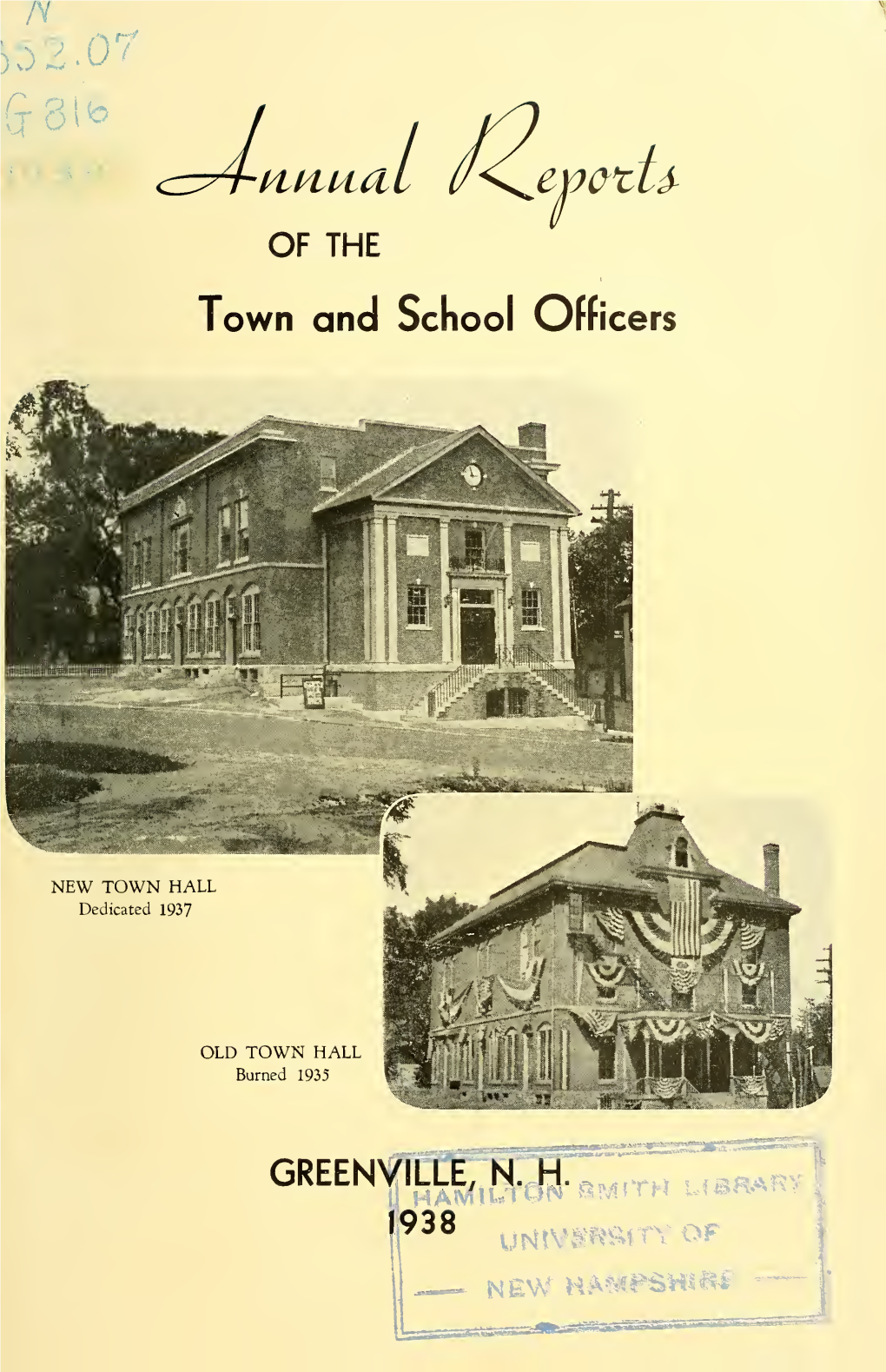 Annual Reports of the Town Officers of Greenville, N.H., for the Year Ending January 31, 1938, and School District Officers