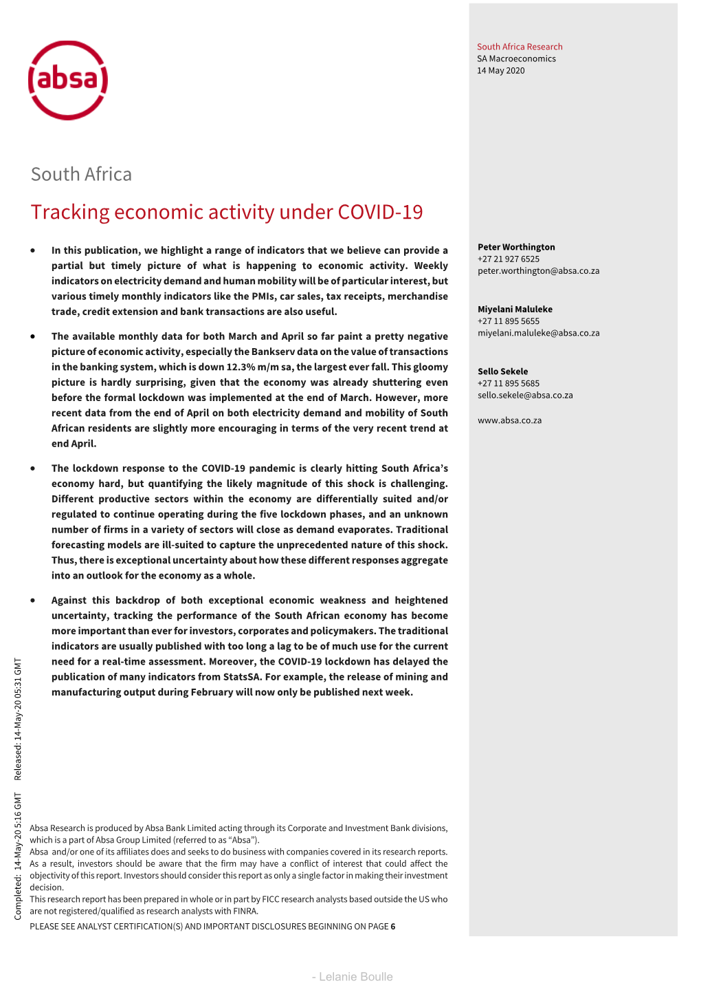 Tracking Economic Activity Under COVID-19