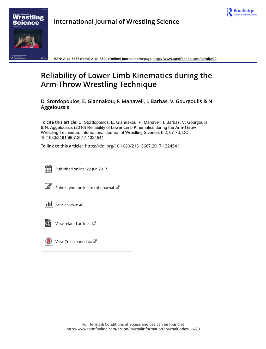 Reliability of Lower Limb Kinematics During the Arm-Throw Wrestling Technique