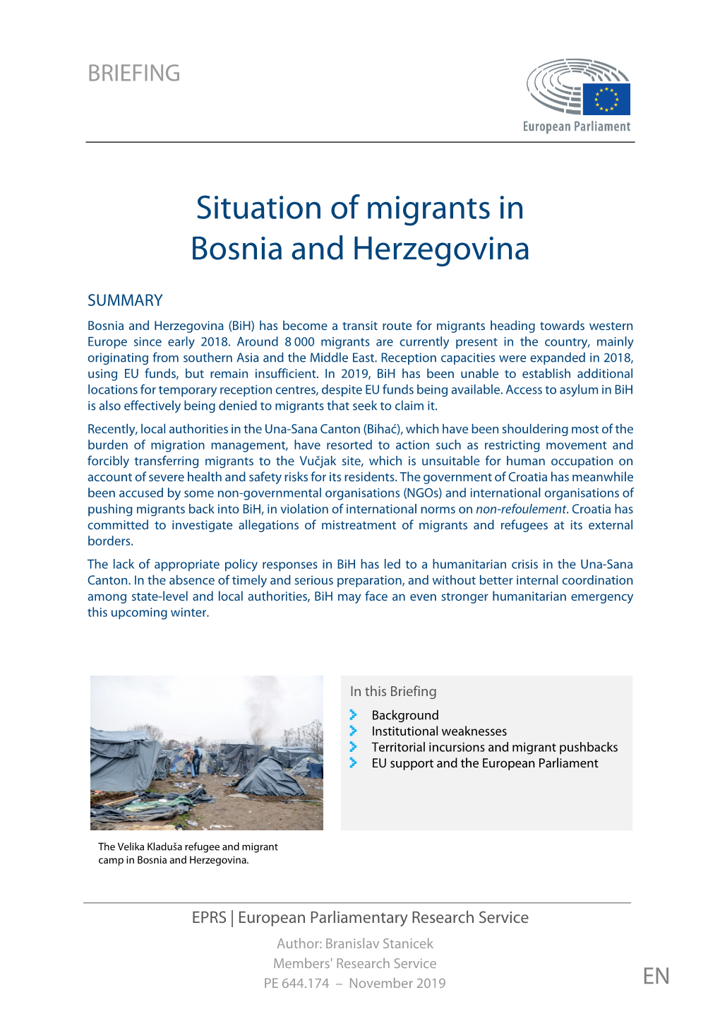Situation of Migrants in Bosnia and Herzegovina