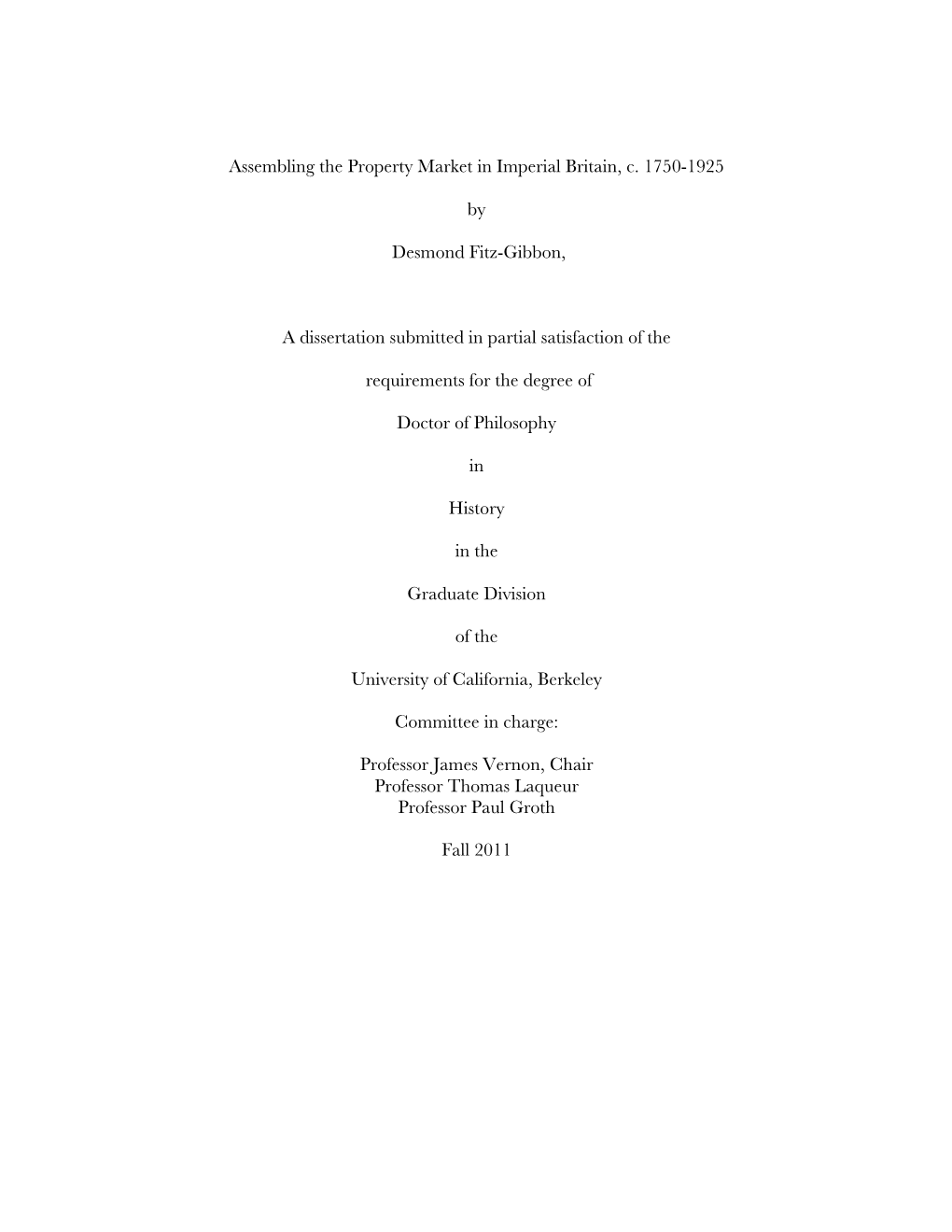 Assembling the Property Market in Imperial Britain, C. 1750-1925 By