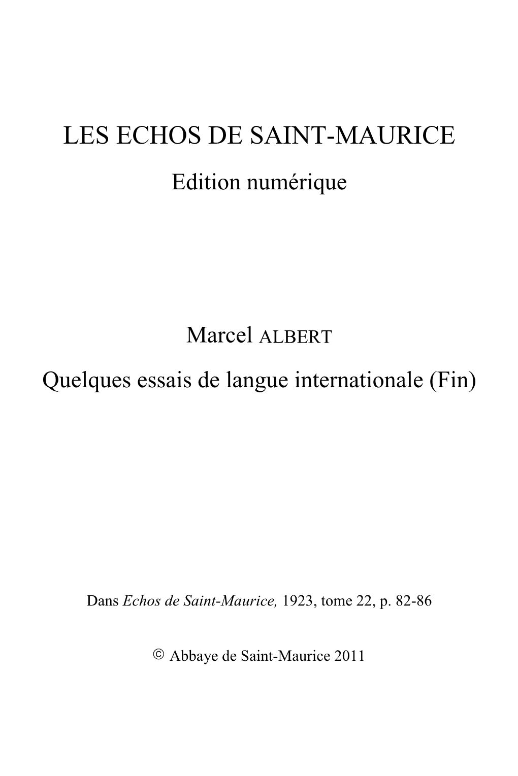 LES ECHOS DE SAINT-MAURICE Edition Numérique