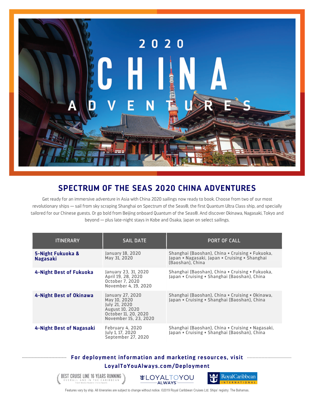 SPECTRUM of the SEAS 2020 CHINA ADVENTURES Get Ready for an Immersive Adventure in Asia with China 2020 Sailings Now Ready to Book