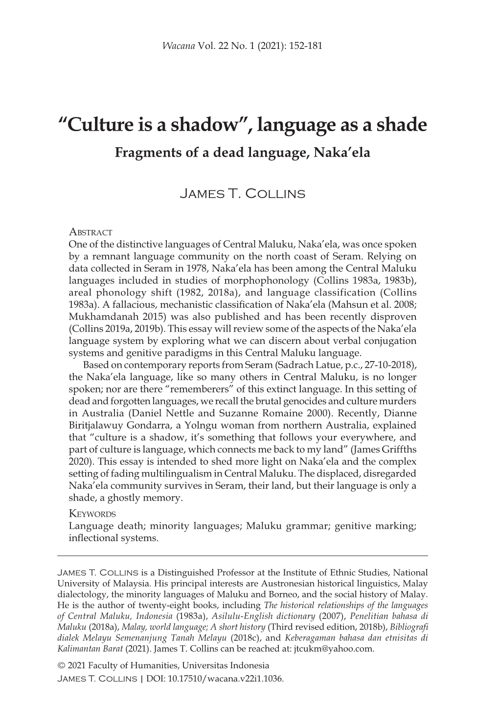 “Culture Is a Shadow”, Language As a Shade 153