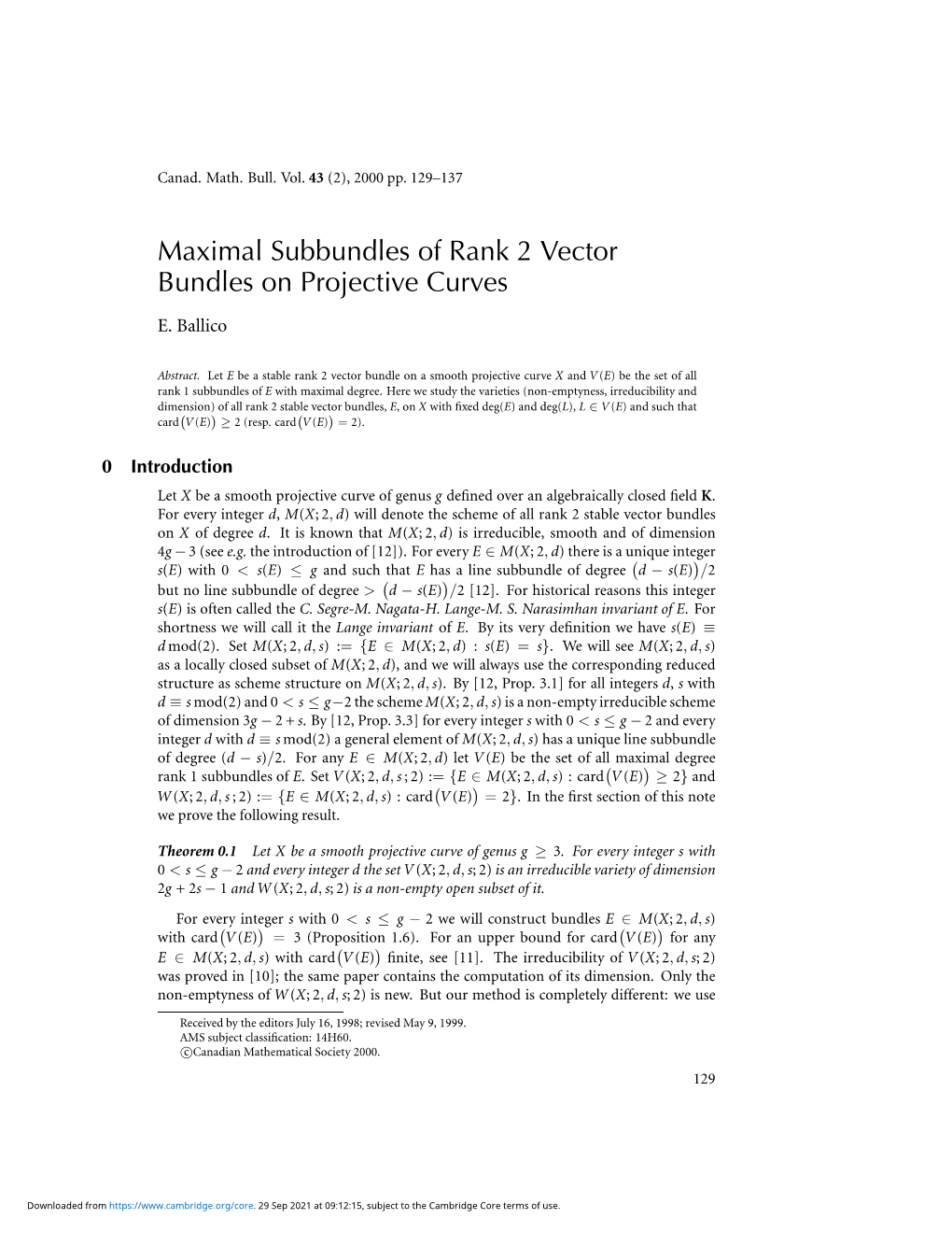Maximal Subbundles of Rank 2 Vector Bundles on Projective Curves