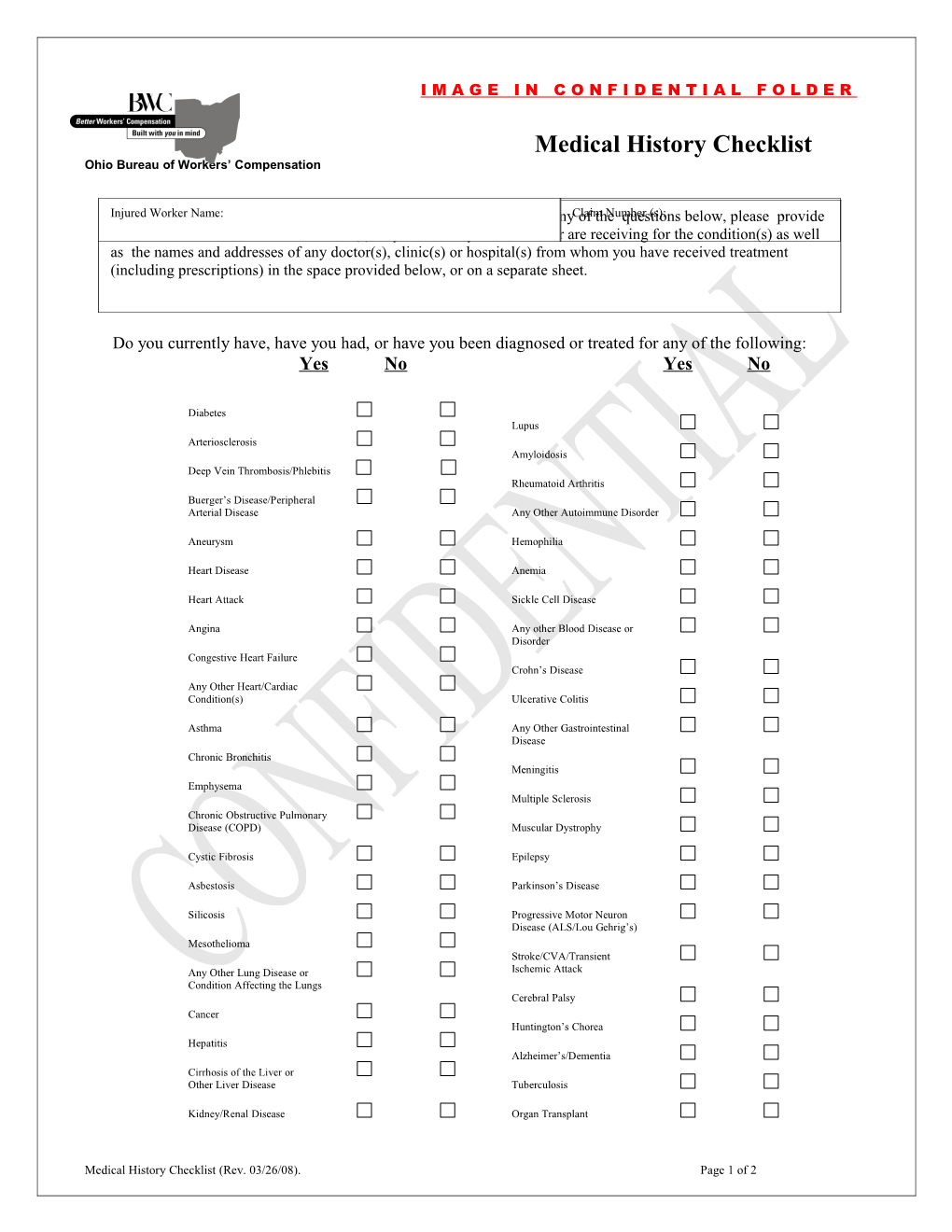 Medical History Checklist