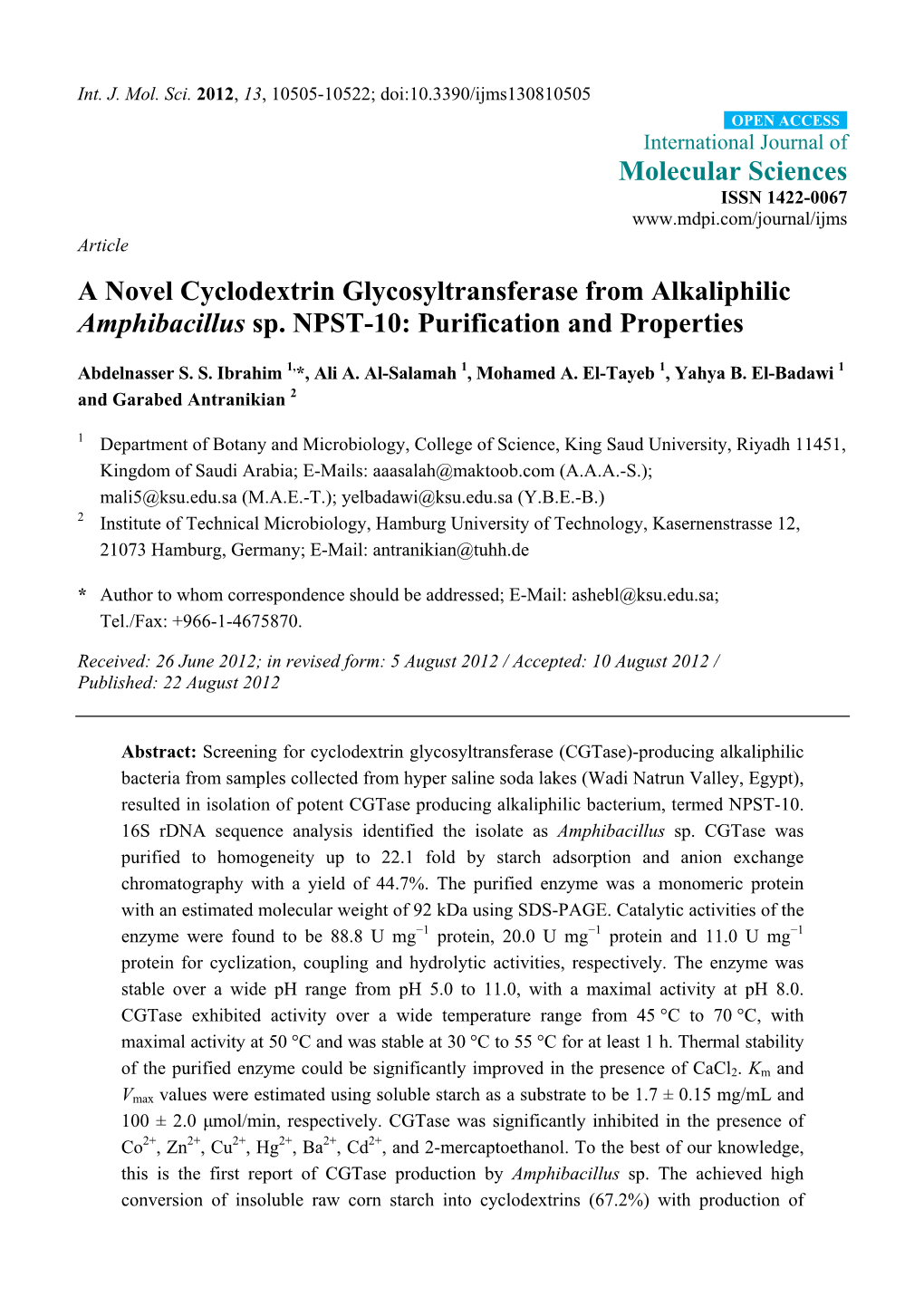 A Novel Cyclodextrin Glycosyltransferase from Alkaliphilic Amphibacillus Sp