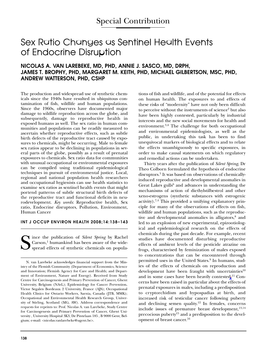 Sex Ratio Changes As Sentinel Health Events of Endocrine Disruption