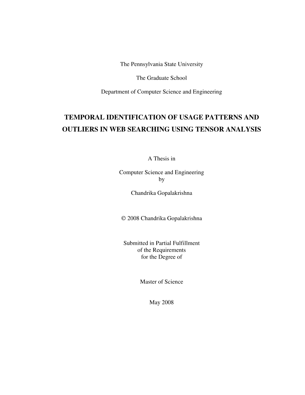 Temporal Identification of Usage Patterns and Outliers in Web Searching Using Tensor Analysis