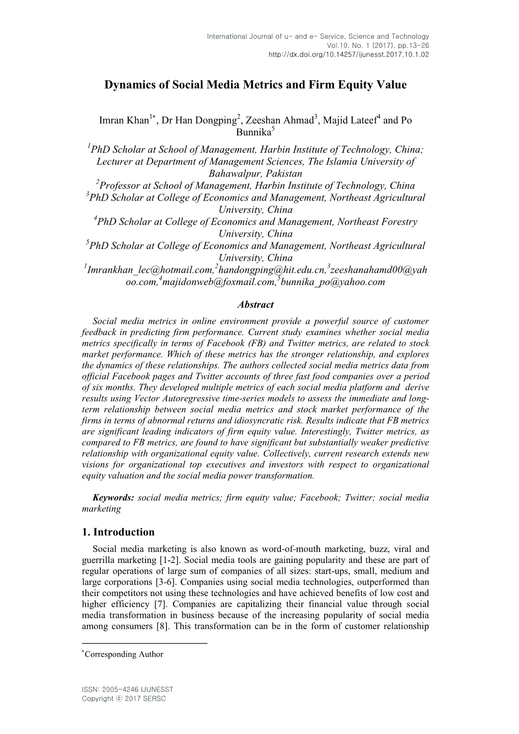 Dynamics of Social Media Metrics and Firm Equity Value