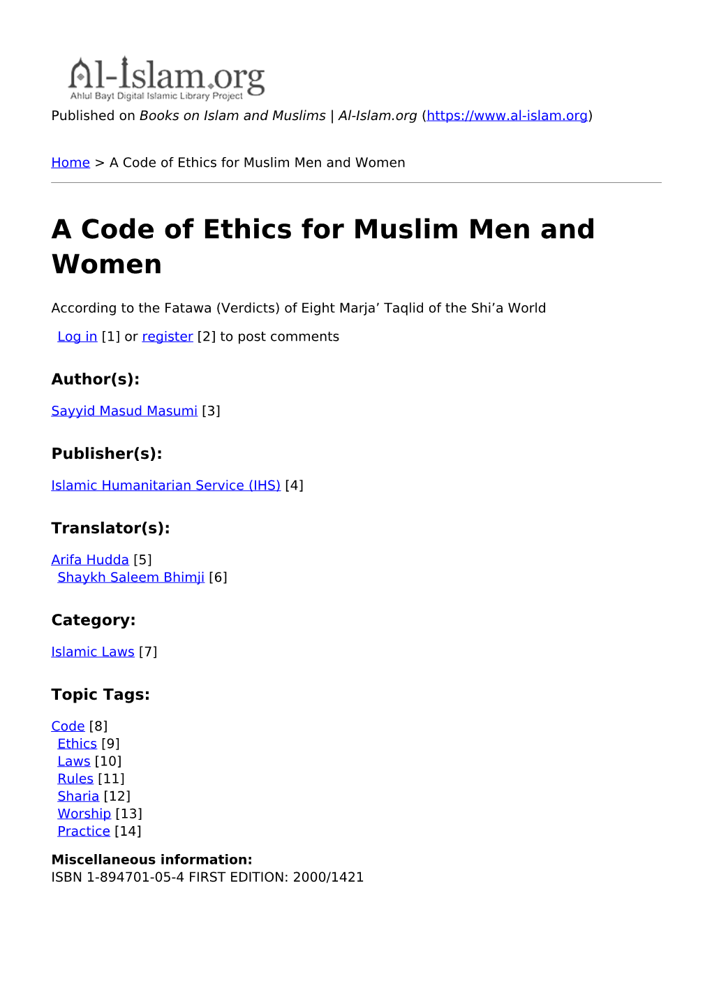 A Code of Ethics for Muslim Men and Women