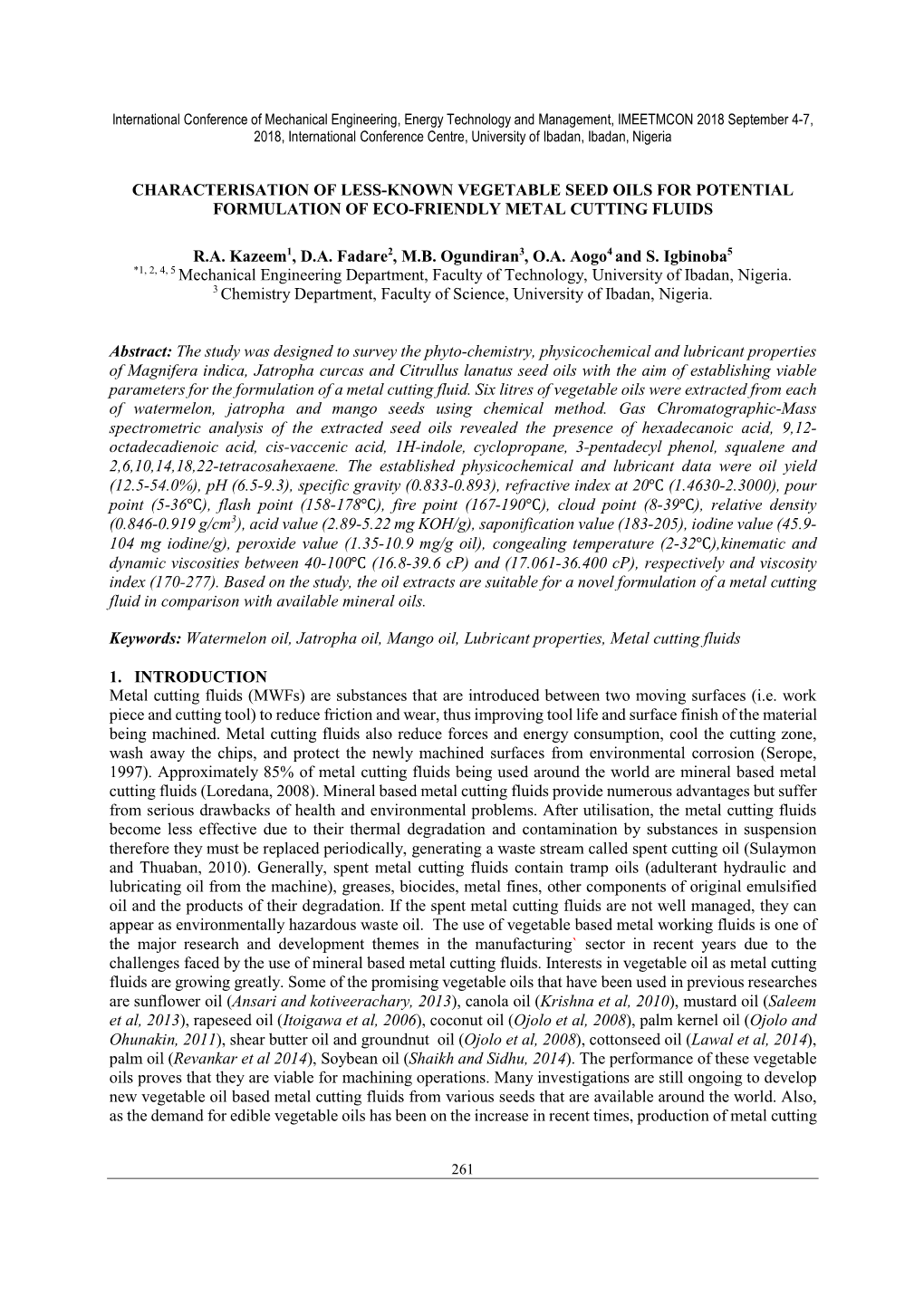 Characterisation of Less-Known Vegetable Seed Oils for Potential Formulation of Eco-Friendly Metal Cutting Fluids