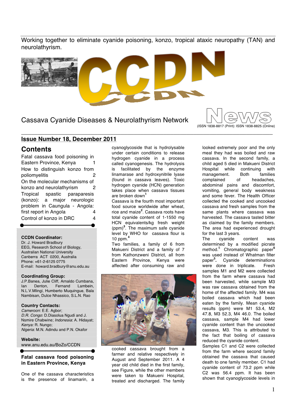 Cassava Cyanide Diseases & Neurolathyrism Network Contents