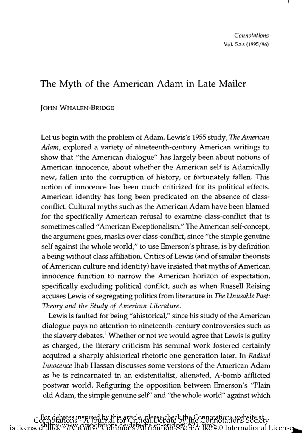 The Myth of the American Adam in Late Mailer