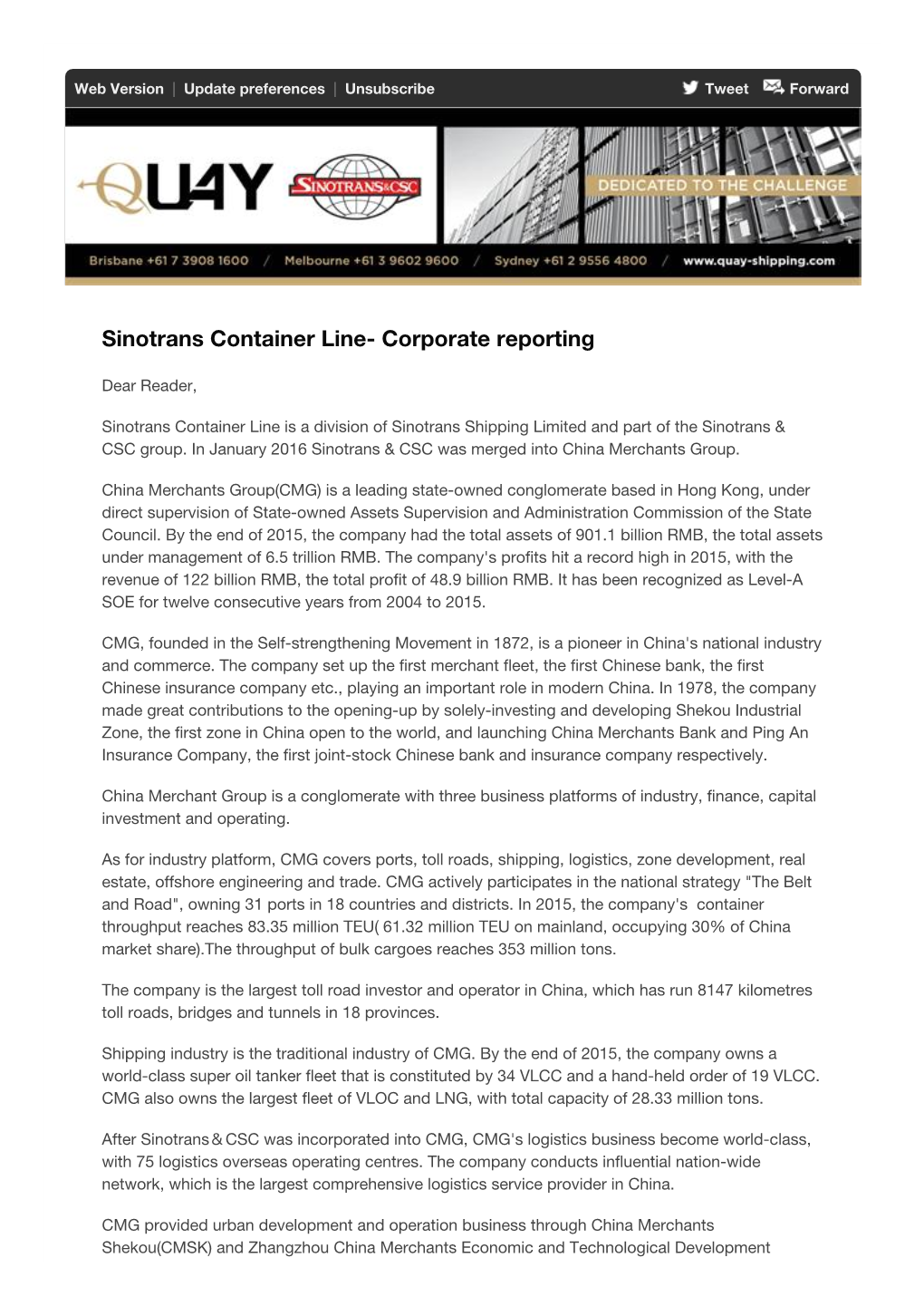 Sinotrans Container Line- Corporate Reporting