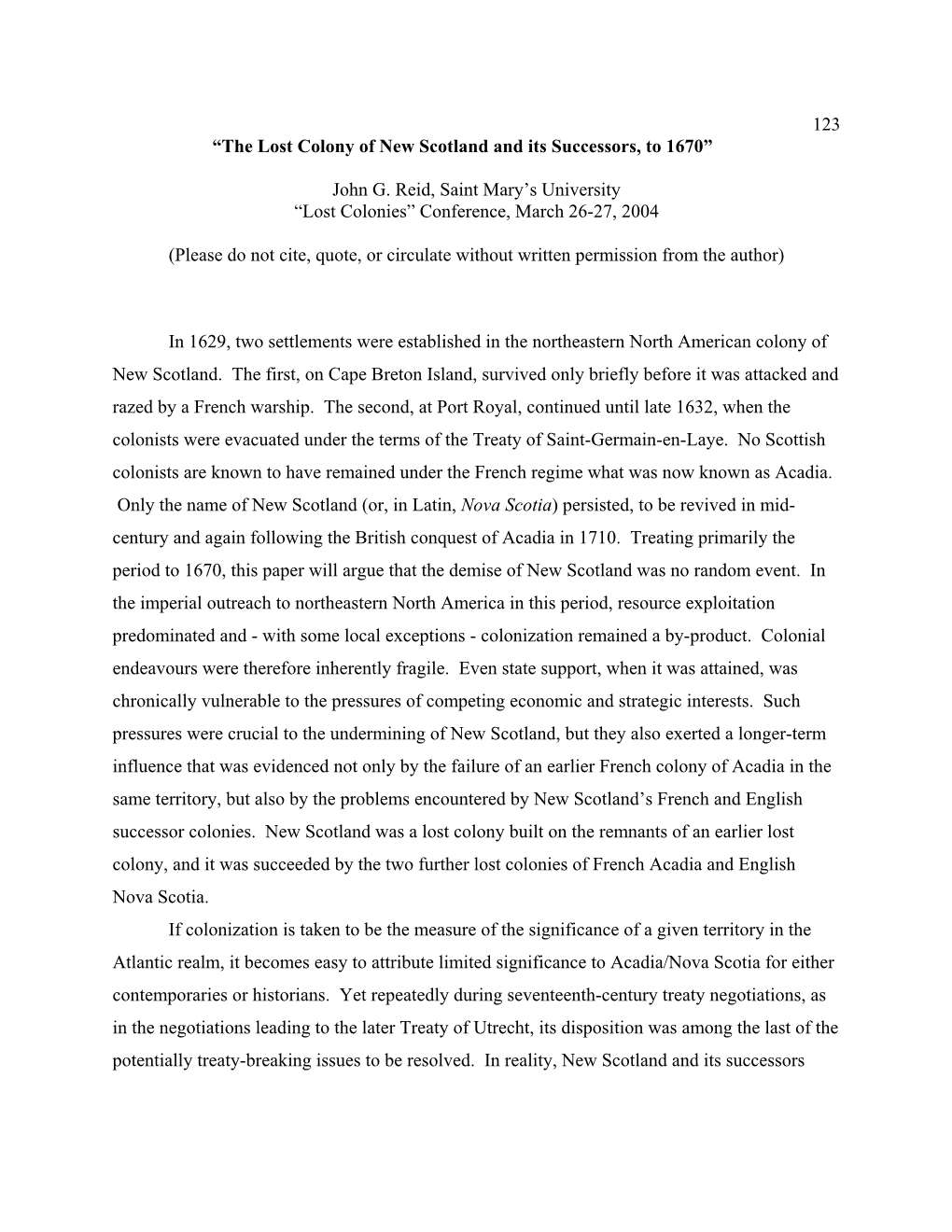 “The Lost Colony of New Scotland and Its Successors, to 1670”