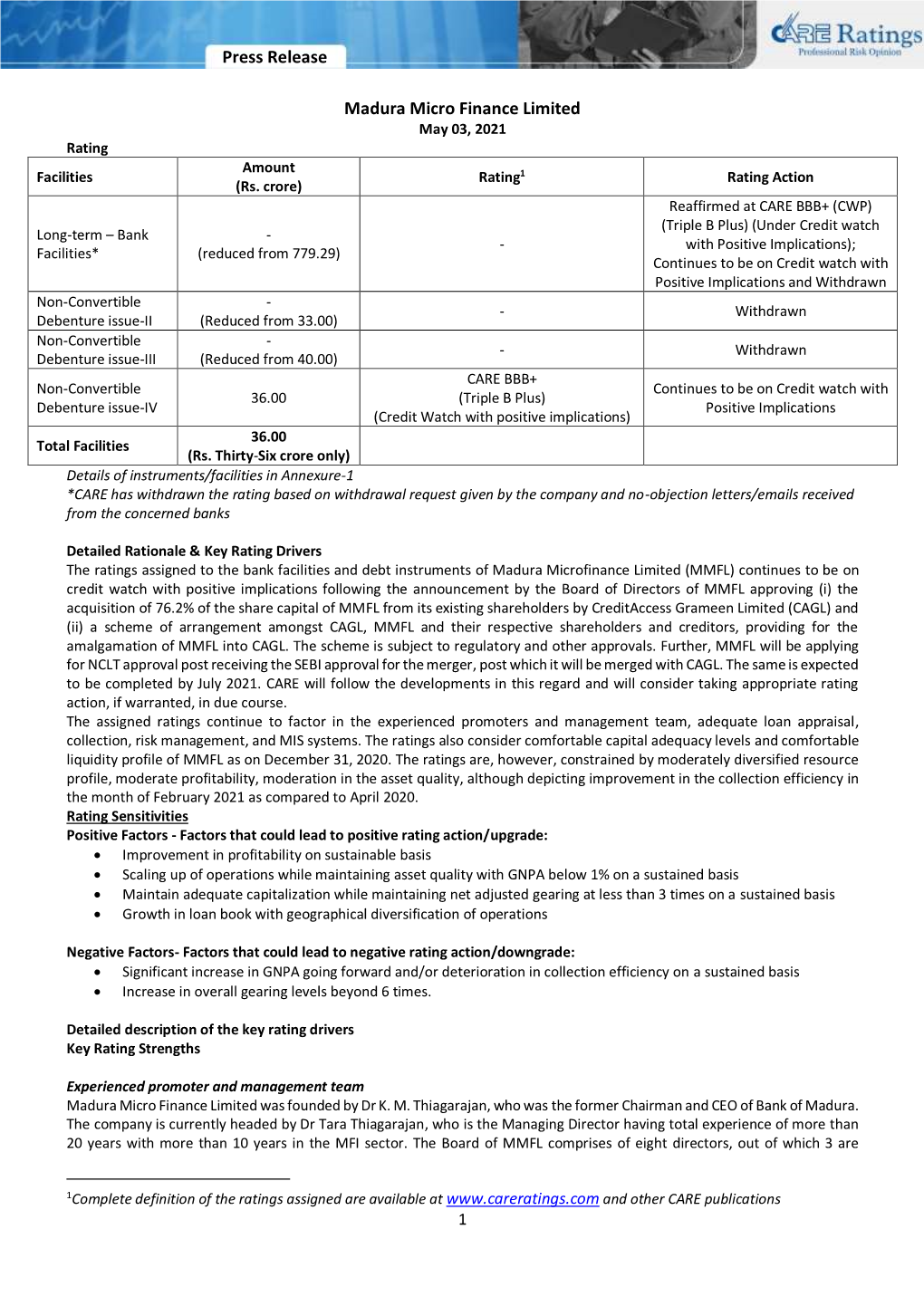 Press Release Madura Micro Finance Limited