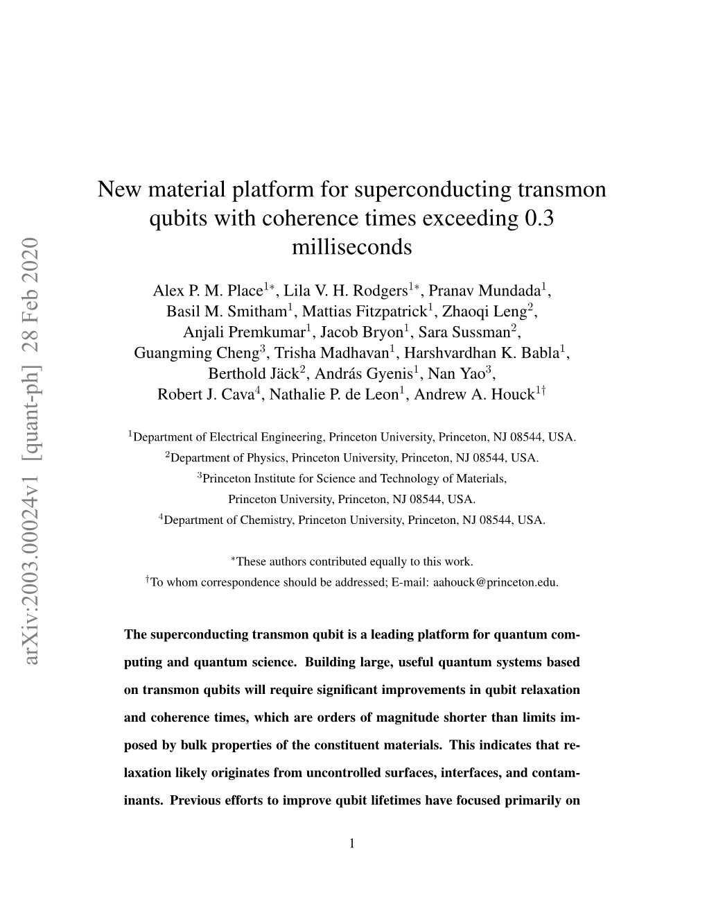 New Material Platform for Superconducting Transmon Qubits with Coherence Times Exceeding 0.3 Milliseconds