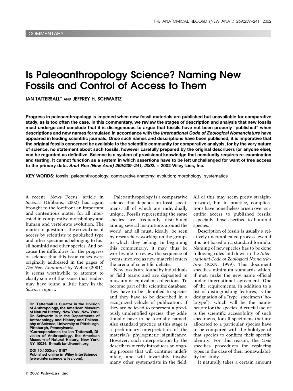 Is Paleoanthropology Science? Naming New Fossils and Control of Access to Them