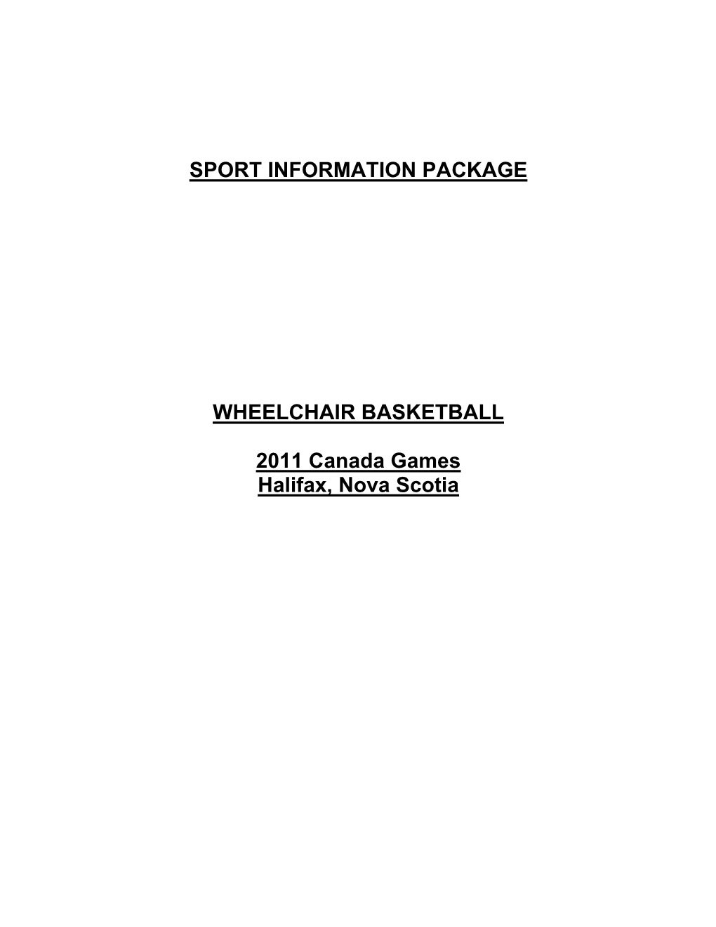 Sport Information Package Wheelchair Basketball 2011