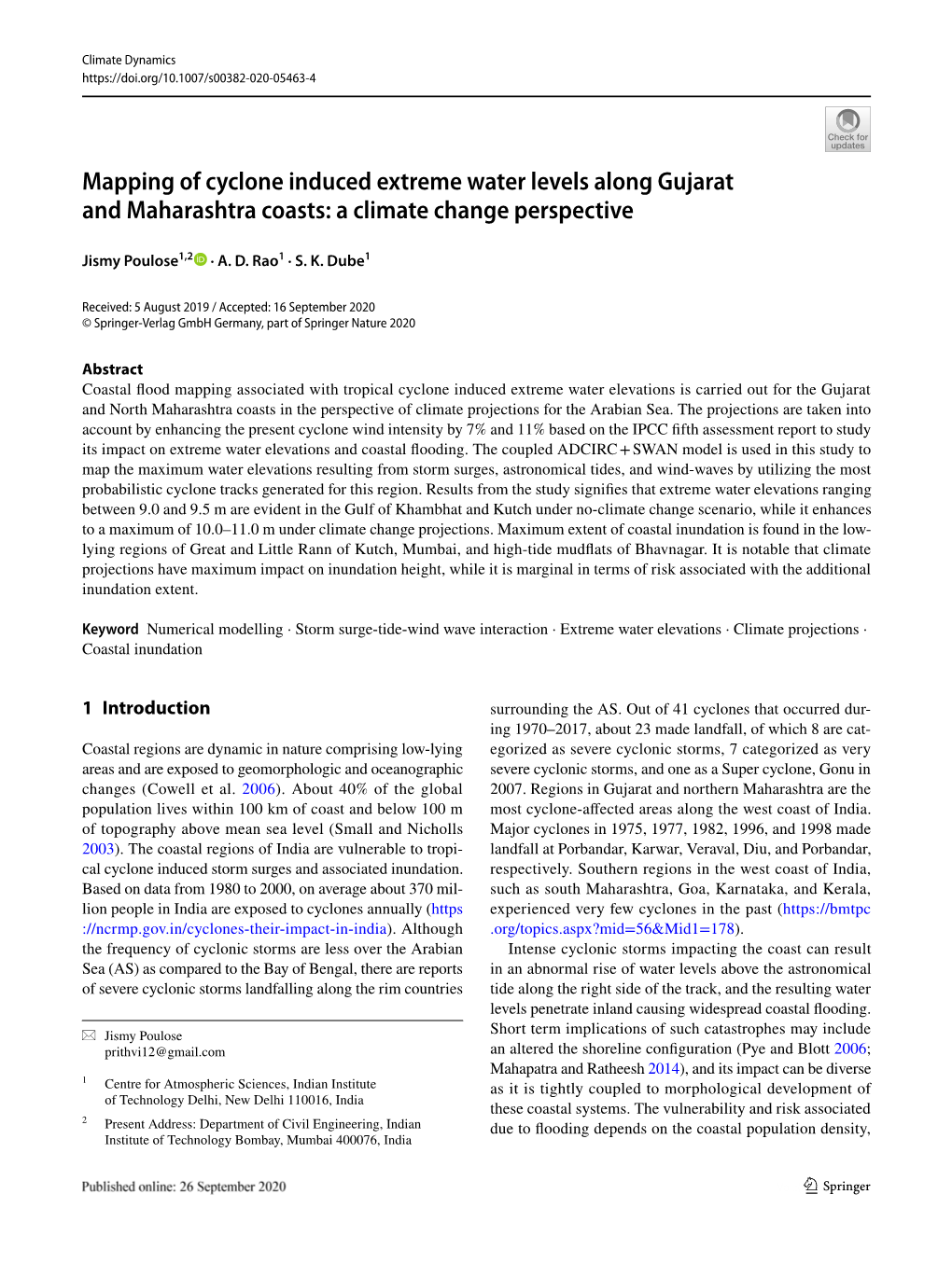 Mapping of Cyclone Induced Extreme Water Levels Along Gujarat and Maharashtra Coasts: a Climate Change Perspective