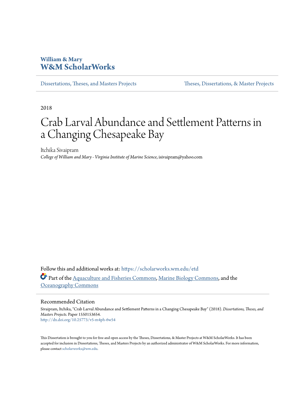 Crab Larval Abundance and Settlement Patterns in a Changing