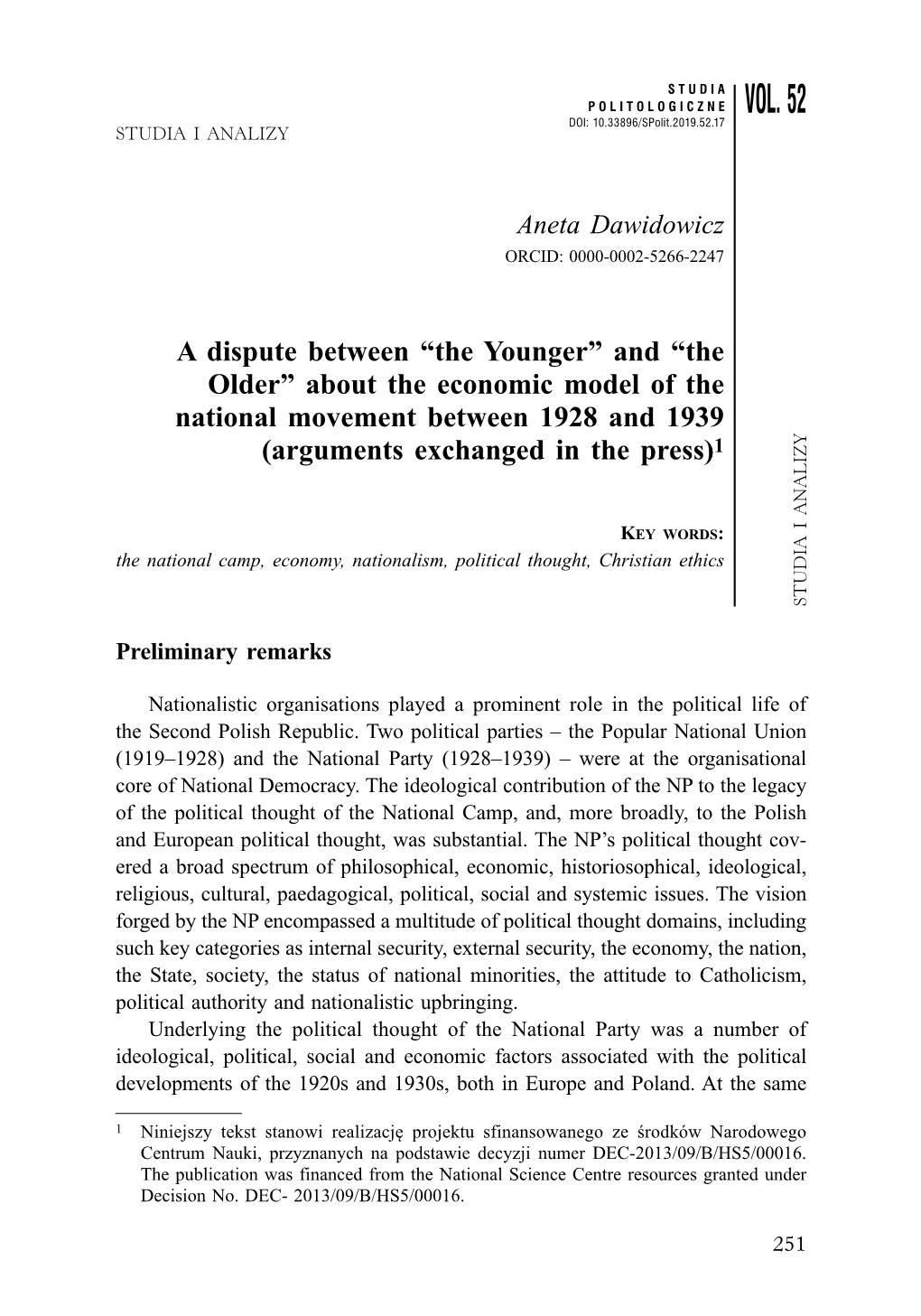 A Dispute Between “The Younger” and “The Older” About the Economic Model of the National Movement Between 1928 and 1939 (Arguments Exchanged in the Press)1