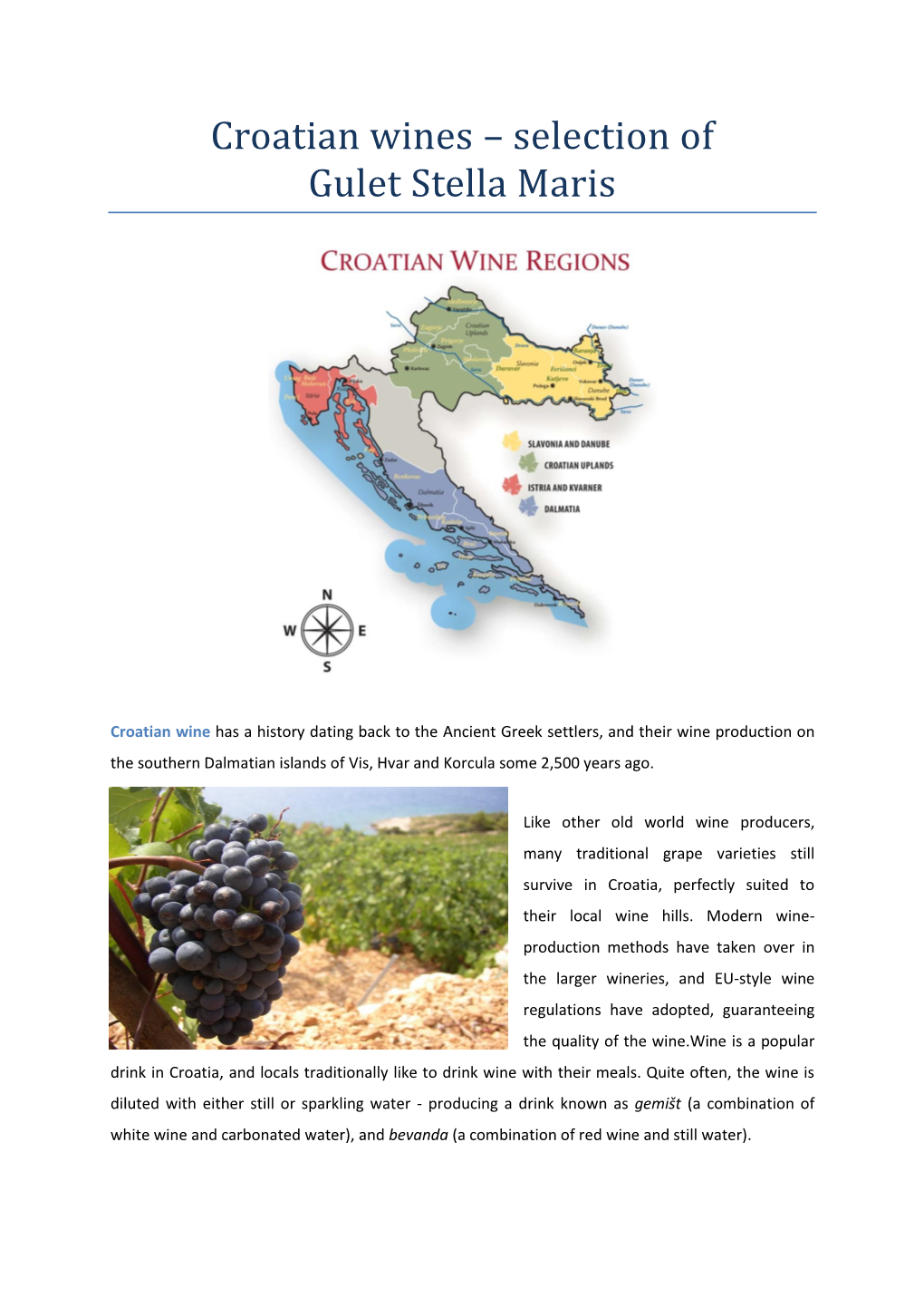 Croatian Wines – Selection of Gulet Stella Maris