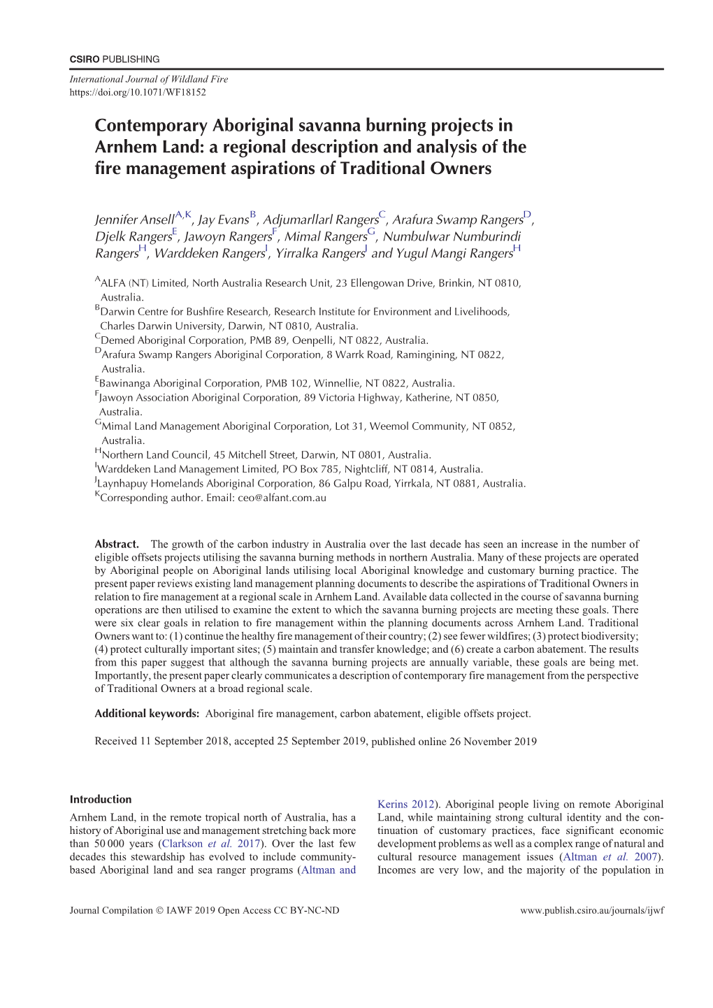 Contemporary Aboriginal Savanna Burning Projects in Arnhem Land: a Regional Description and Analysis of the Fire Management Aspirations of Traditional Owners