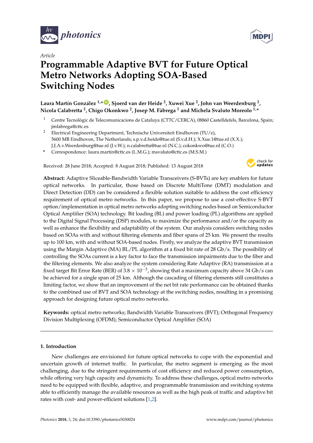 Programmable Adaptive BVT for Future Optical Metro Networks Adopting SOA-Based Switching Nodes