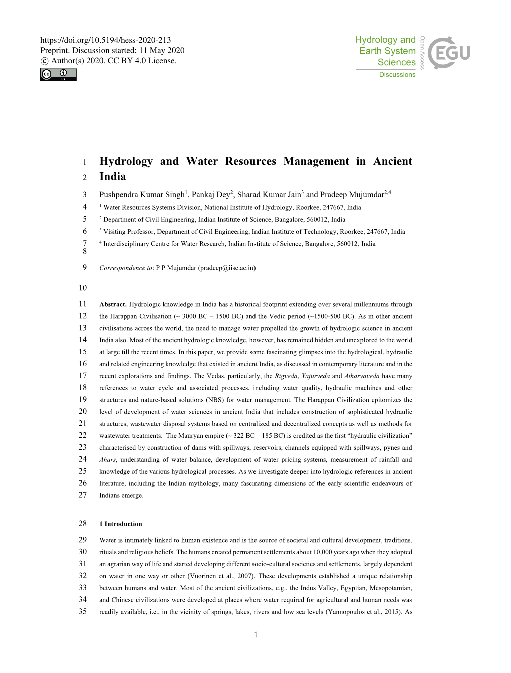 Hydrology and Water Resources Management in Ancient India