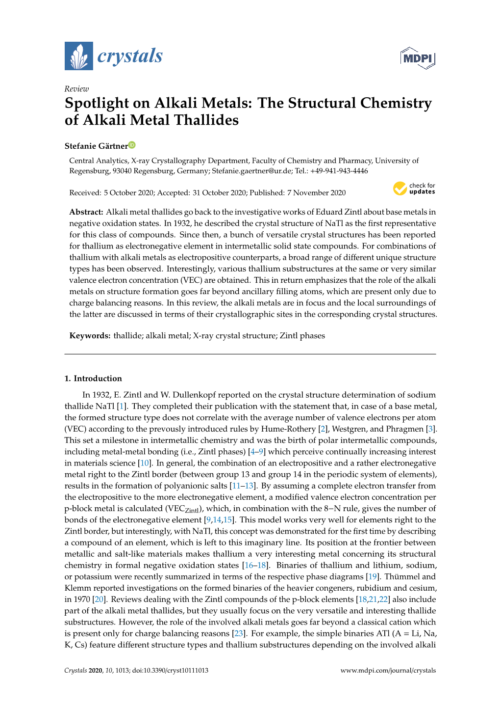 Spotlight on Alkali Metals: the Structural Chemistry of Alkali Metal Thallides
