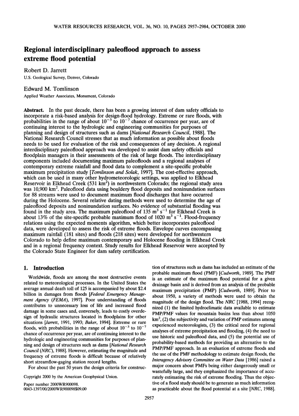 Regional Interdisciplinary Paleoflood Approach to Assess Extreme Flood Potential