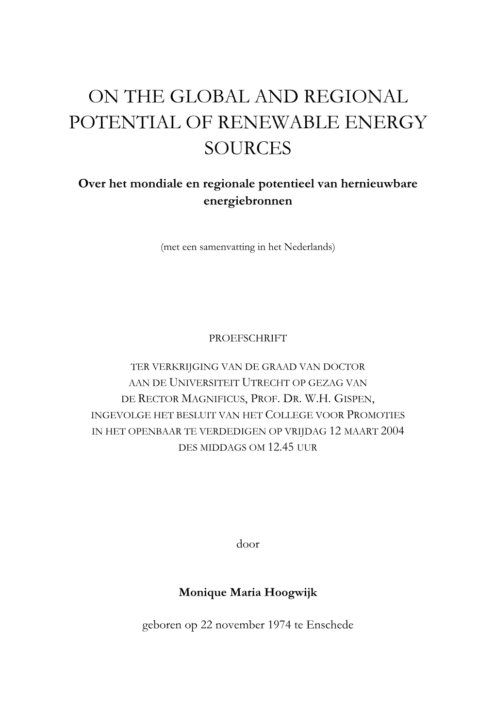 On the Global and Regional Potential of Renewable Energy Sources
