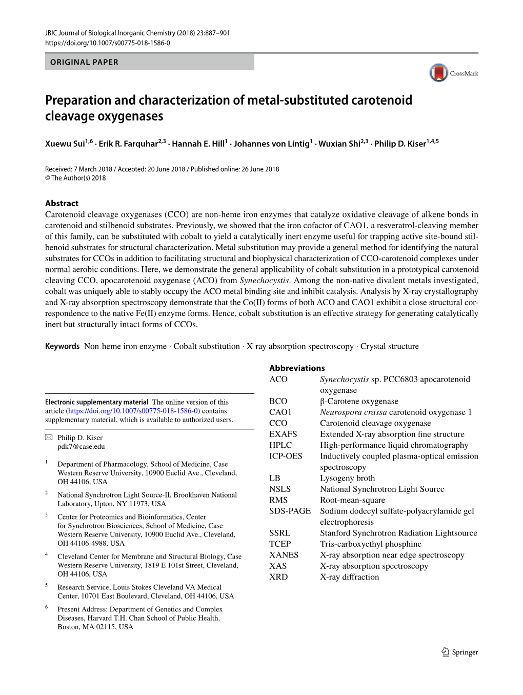 Preparation and Characterization of Metal-Substituted Carotenoid