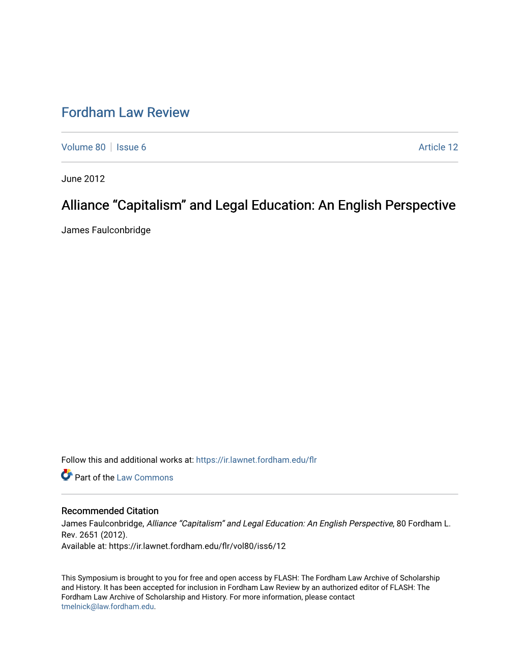 Alliance “Capitalism” and Legal Education: an English Perspective