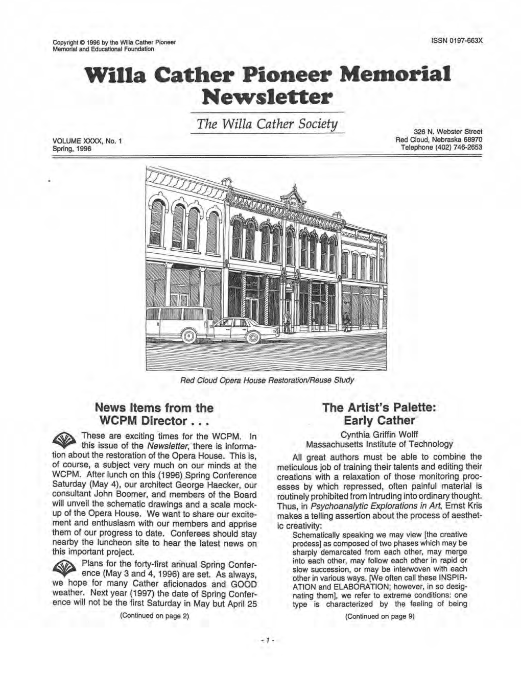 Willa Cather Pioneer Memorial Newsletter