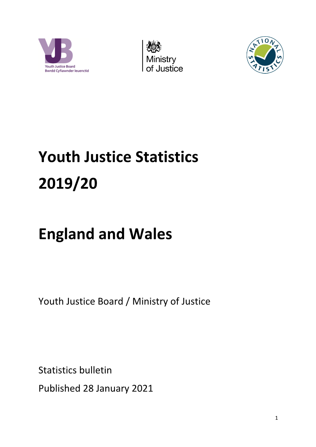 Youth Justice Statistics, England and Wales, April 2019 to March 2020