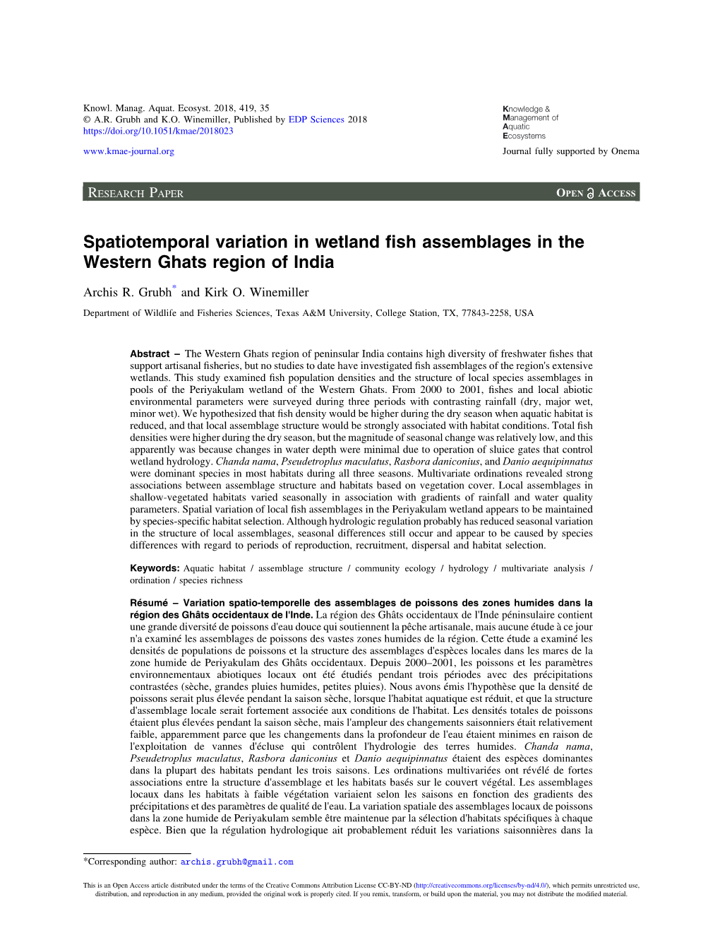 Spatiotemporal Variation in Wetland Fish Assemblages in the Western