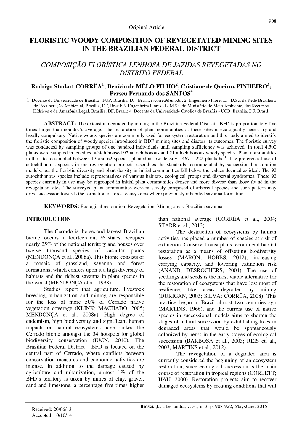 Floristic Woody Composition of Revegetated Mining Sites in the Brazilian Federal District