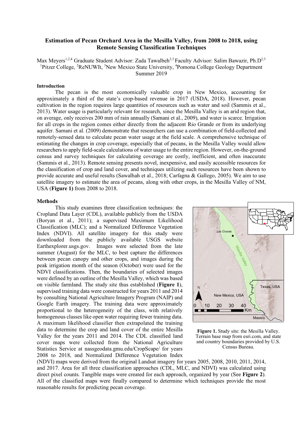 Estimation of Pecan Orchard Area in the Mesilla Valley, from 2008 to 2018, Using Remote Sensing Classification Techniques