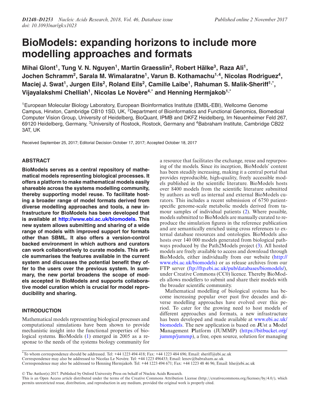 Biomodels: Expanding Horizons to Include More Modelling Approaches and Formats Mihai Glont1, Tung V