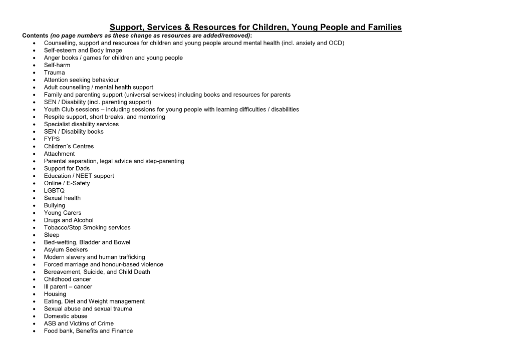 Support, Services & Resources for Children, Young People and Families